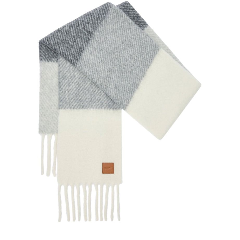 Grey Alpaca-Wool-Blend Jacquard Stripe Scarf