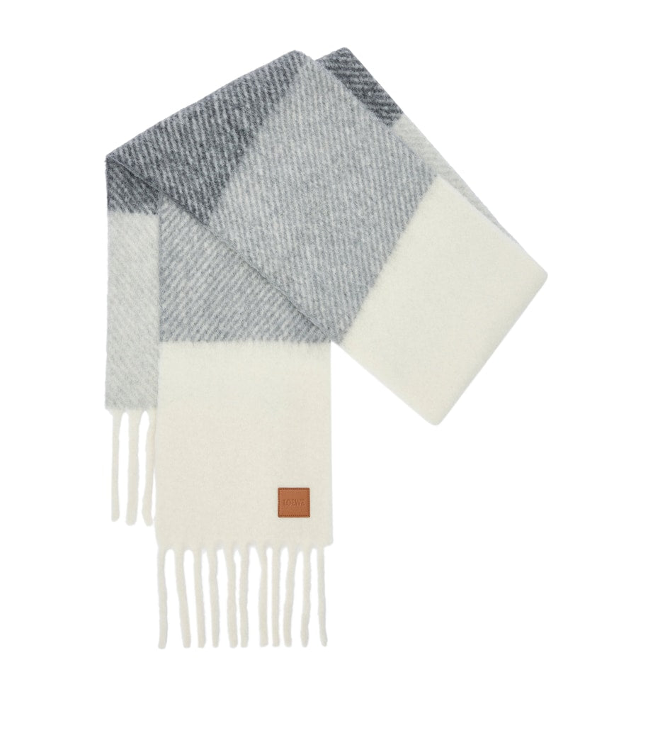 Grey Alpaca-Wool-Blend Jacquard Stripe Scarf