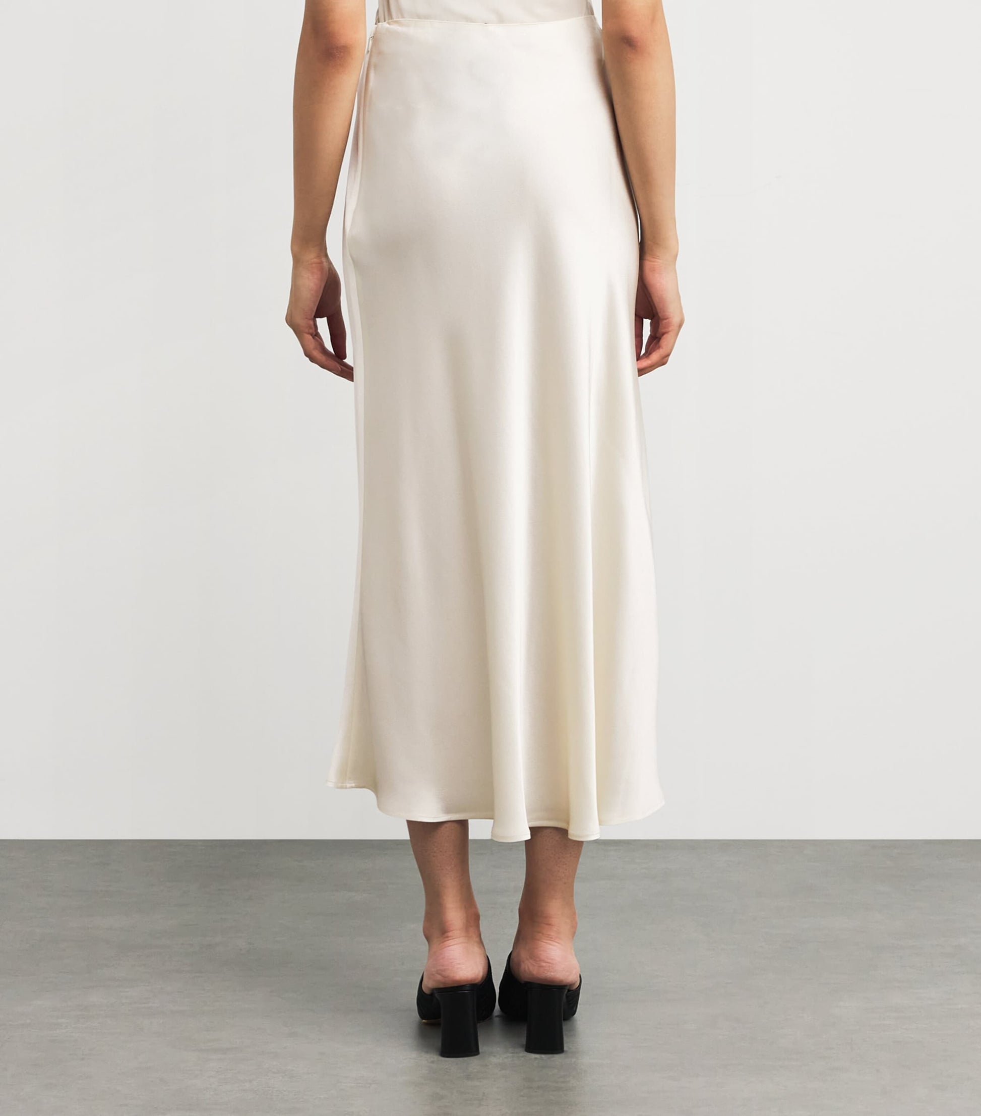 LAPOINTE Ivory Satin Midi Skirt