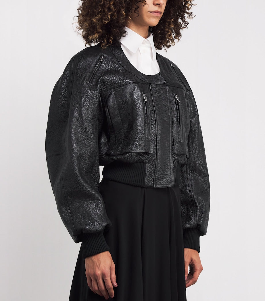 Jacquemus Black Gained Leather Bomber Jacket