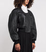 Black Gained Leather Bomber Jacket