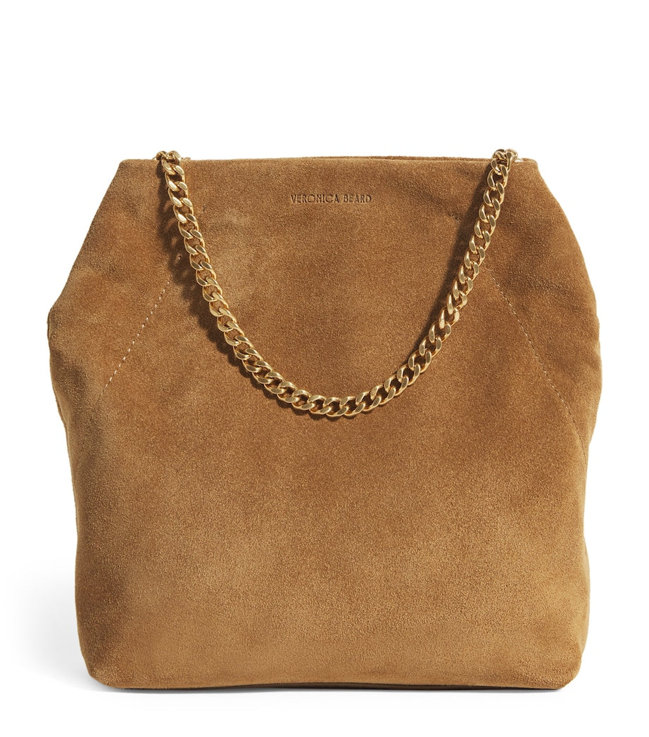 Brown Small Suede Slouch Top-Handle Bag