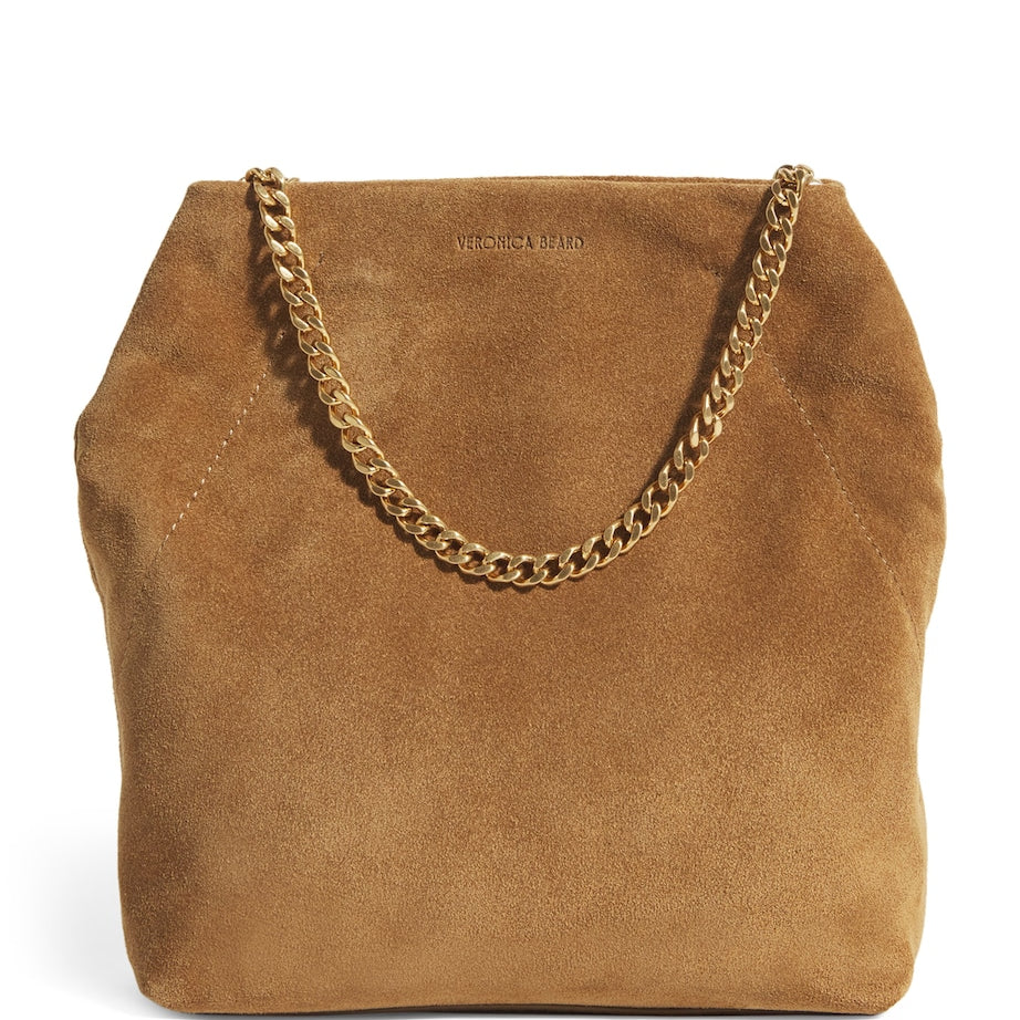 Brown Small Suede Slouch Top-Handle Bag