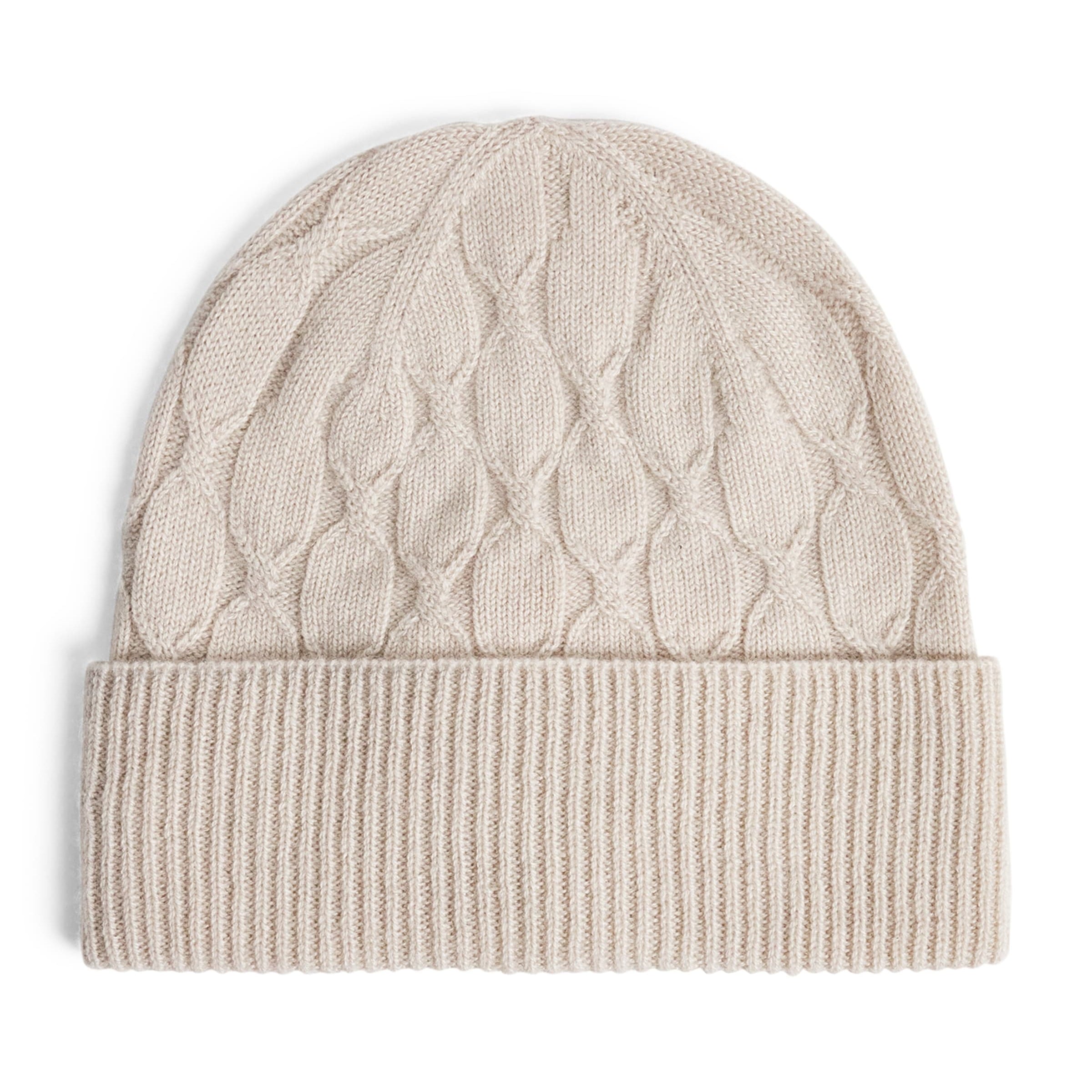 Beige Cashmere Cable-Knit Beanie