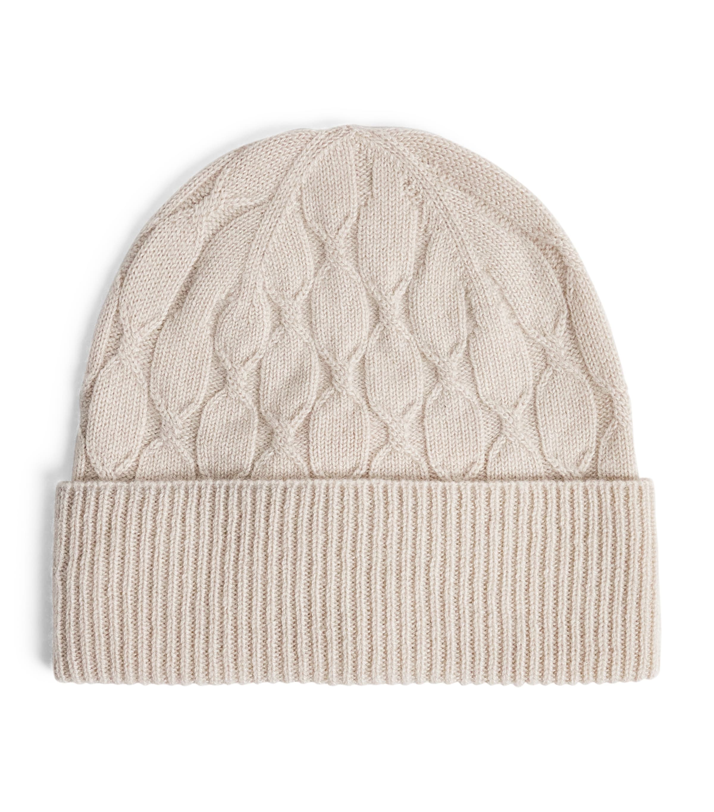 Beige Cashmere Cable-Knit Beanie