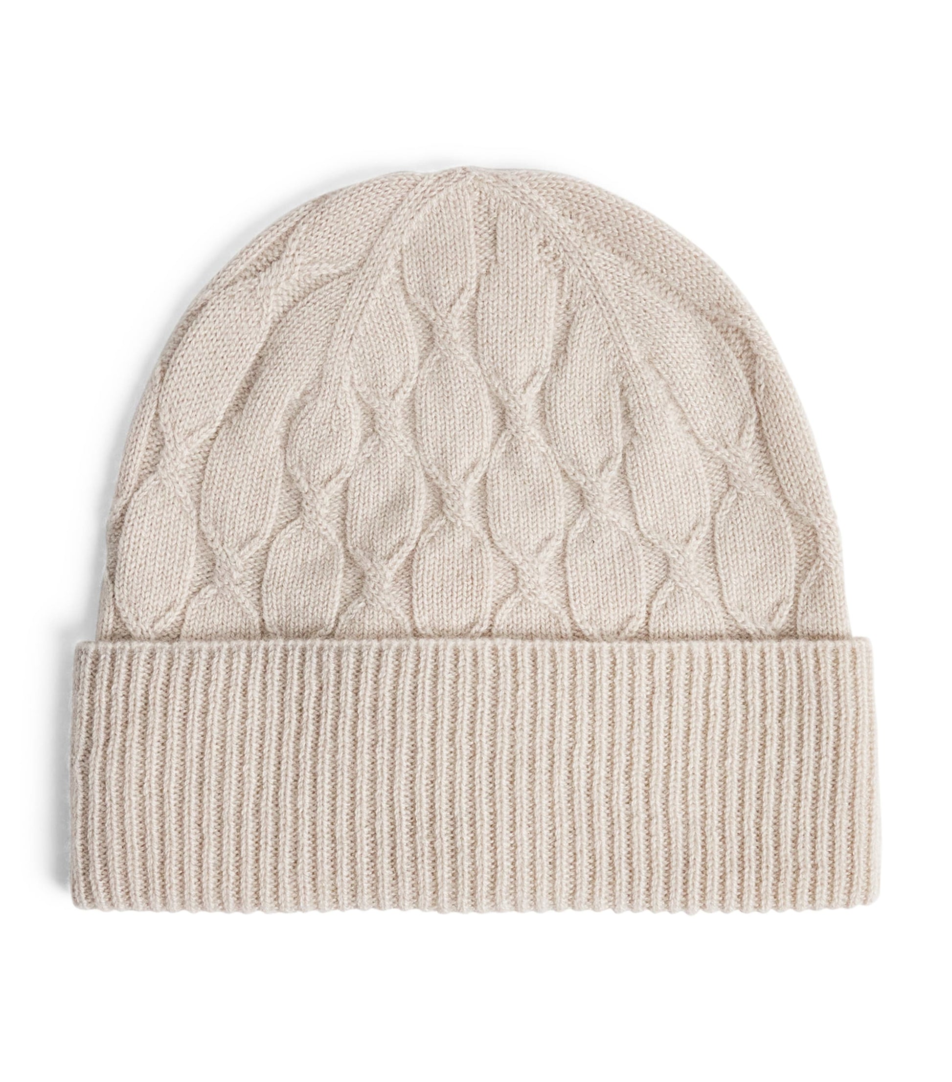 Beige Cashmere Cable-Knit Beanie