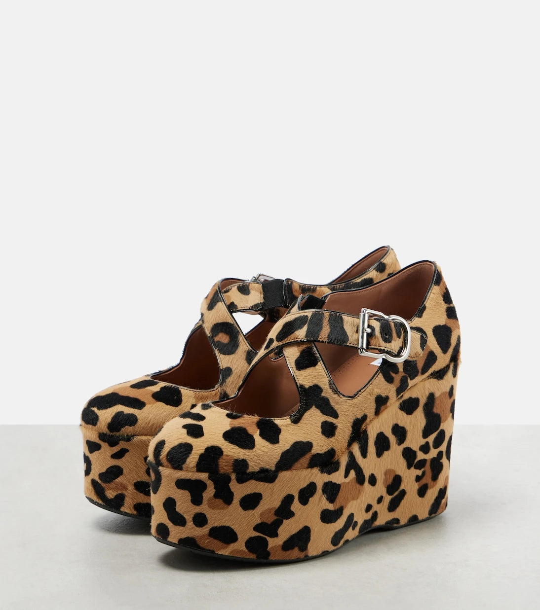 Alaïa - Criss Cross leopard-print calf hair wedges