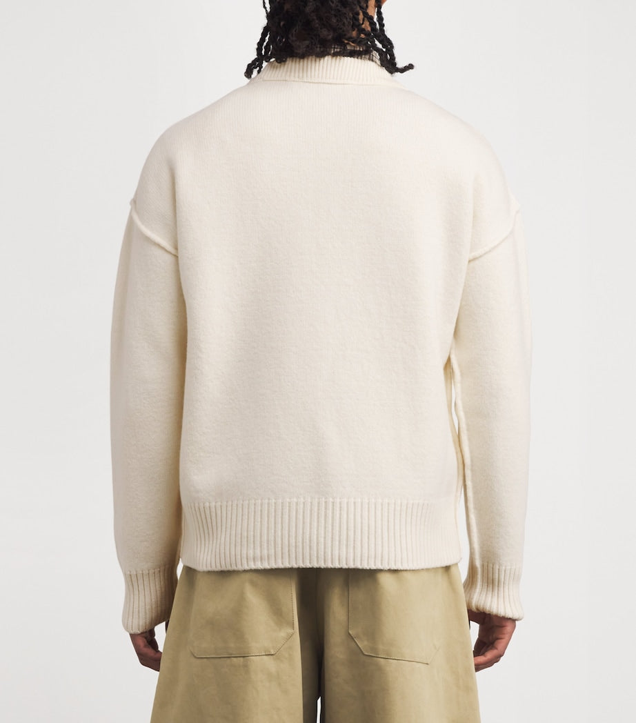 AMI Paris Beige Wool Logo Sweater