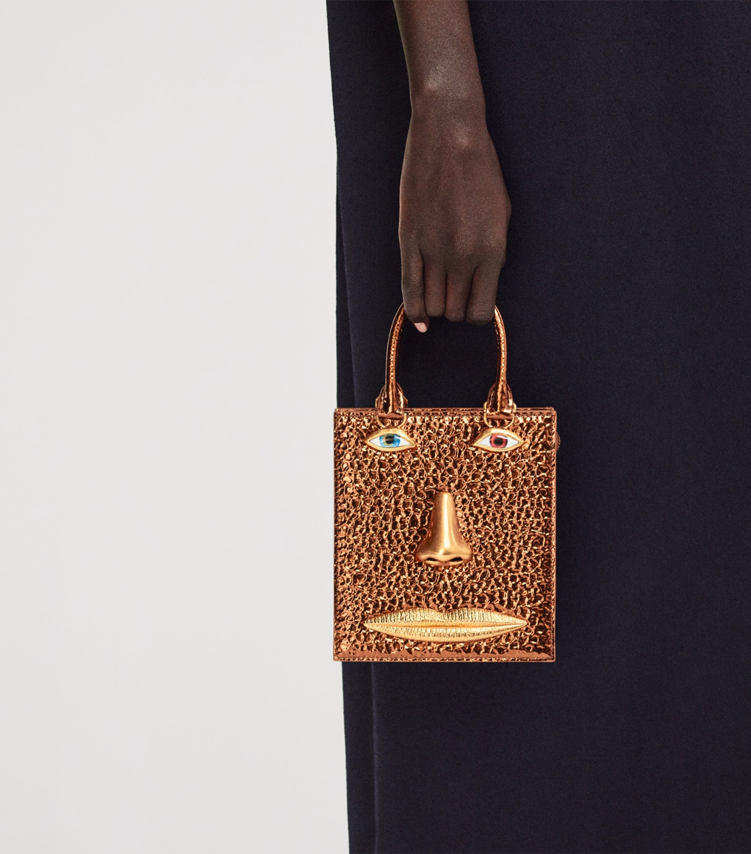 Mini Metallic Leather Face Bag