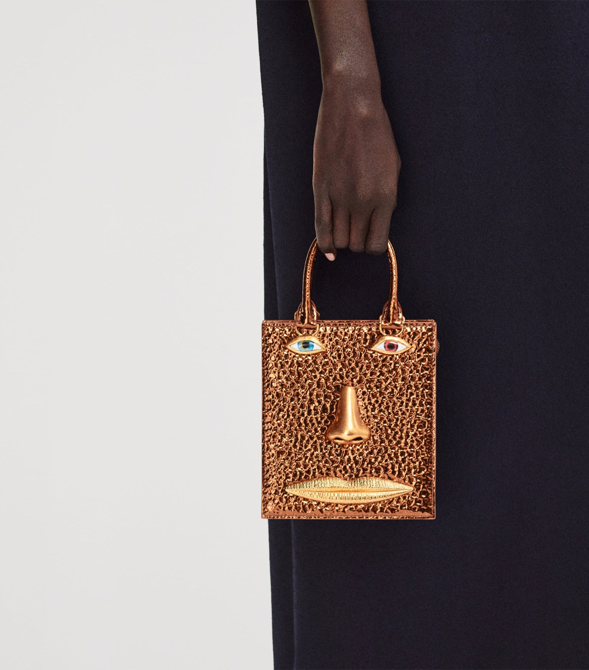 Mini Metallic Leather Face Bag