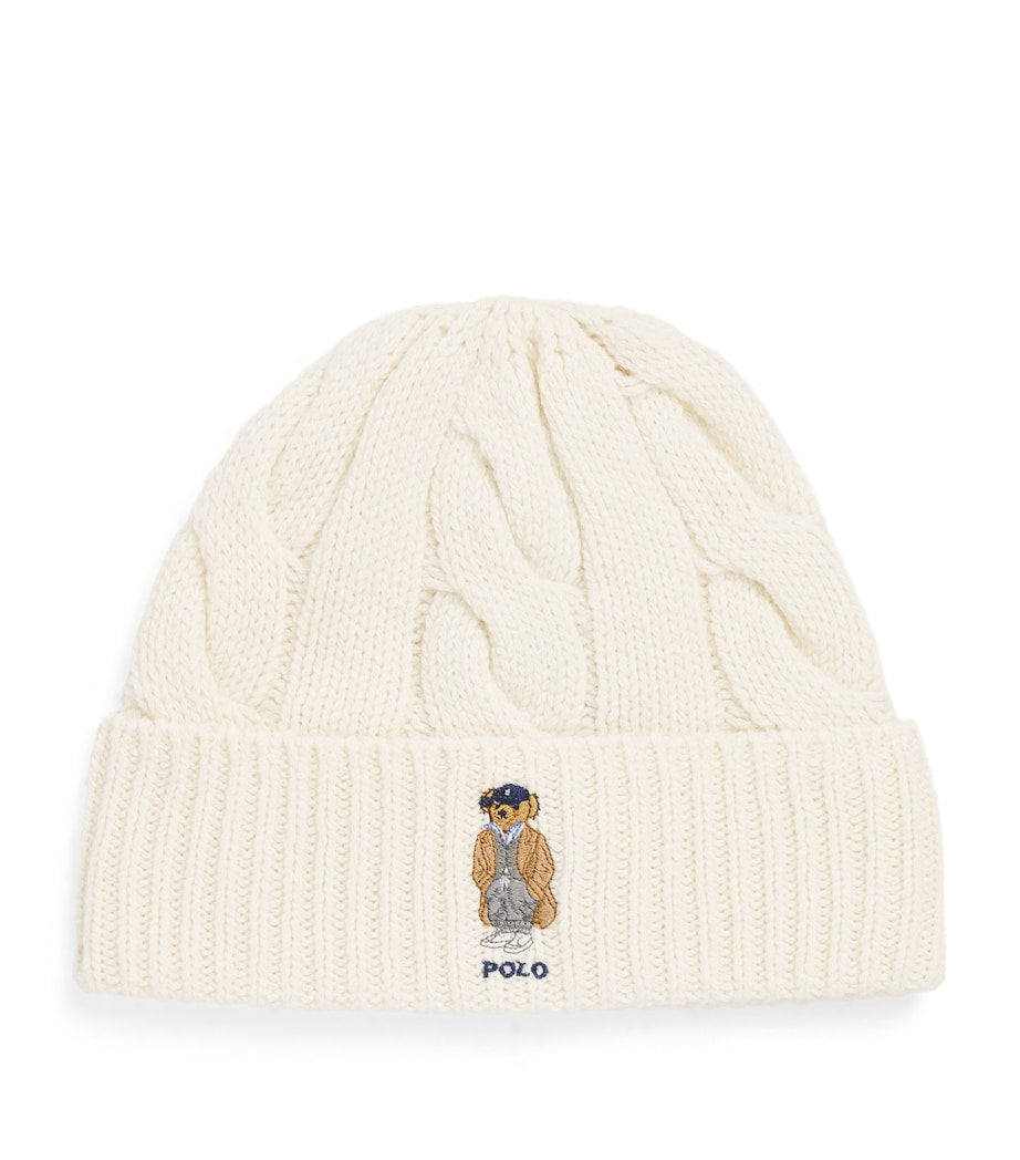 Ivory Wool-Blend Polo Bear Beanie