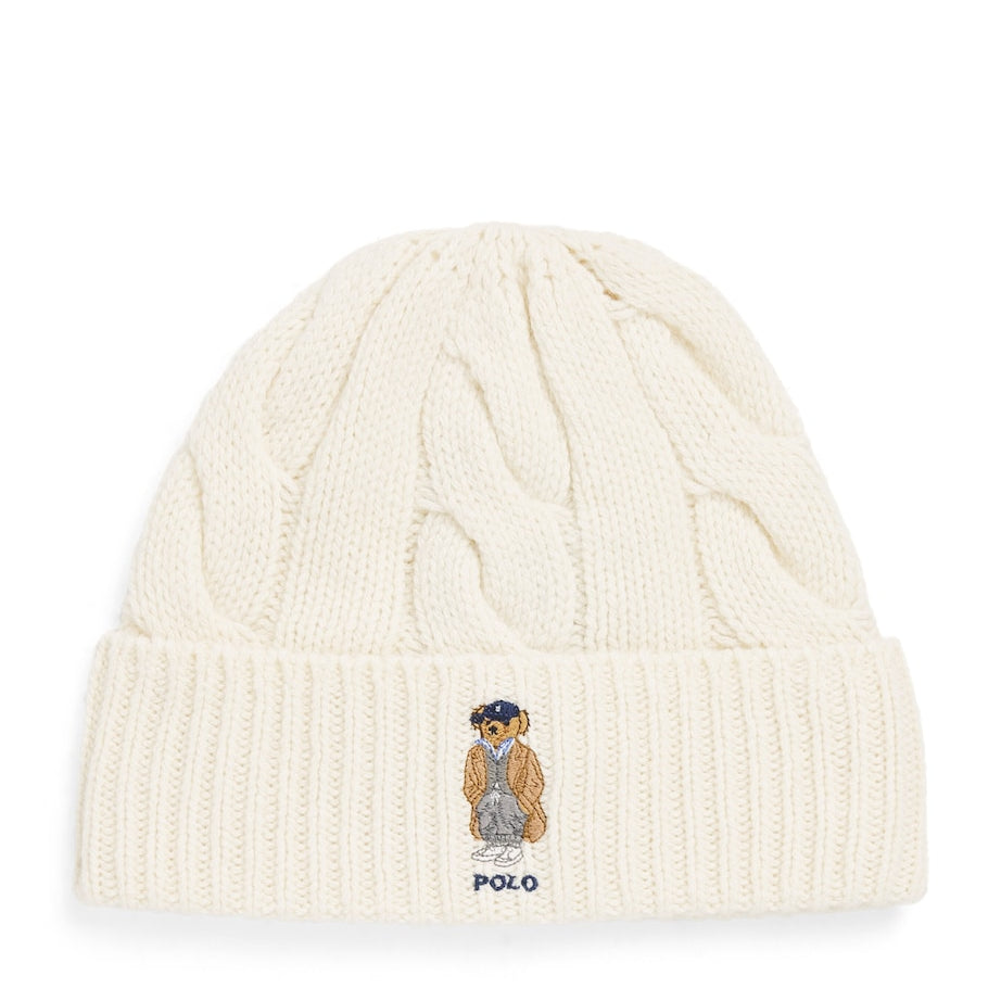 Ivory Wool-Blend Polo Bear Beanie