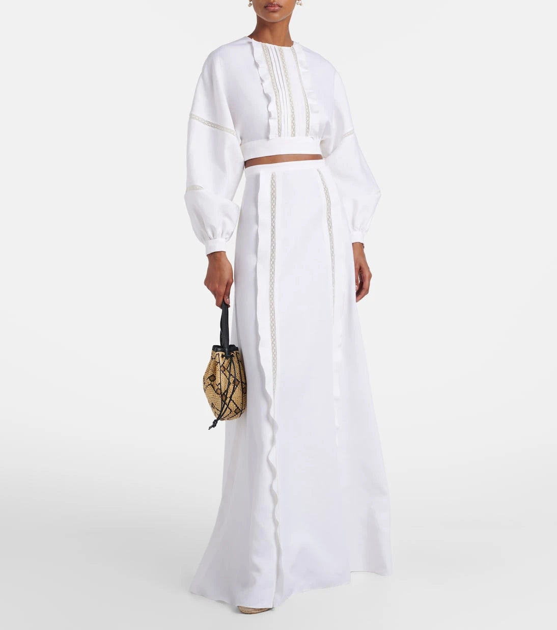 Valentino - Lace-trimmed linen maxi skirt