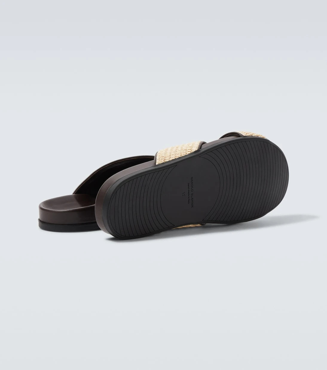 Manolo Blahnik - Chiltern leather-trimmed raffia slides