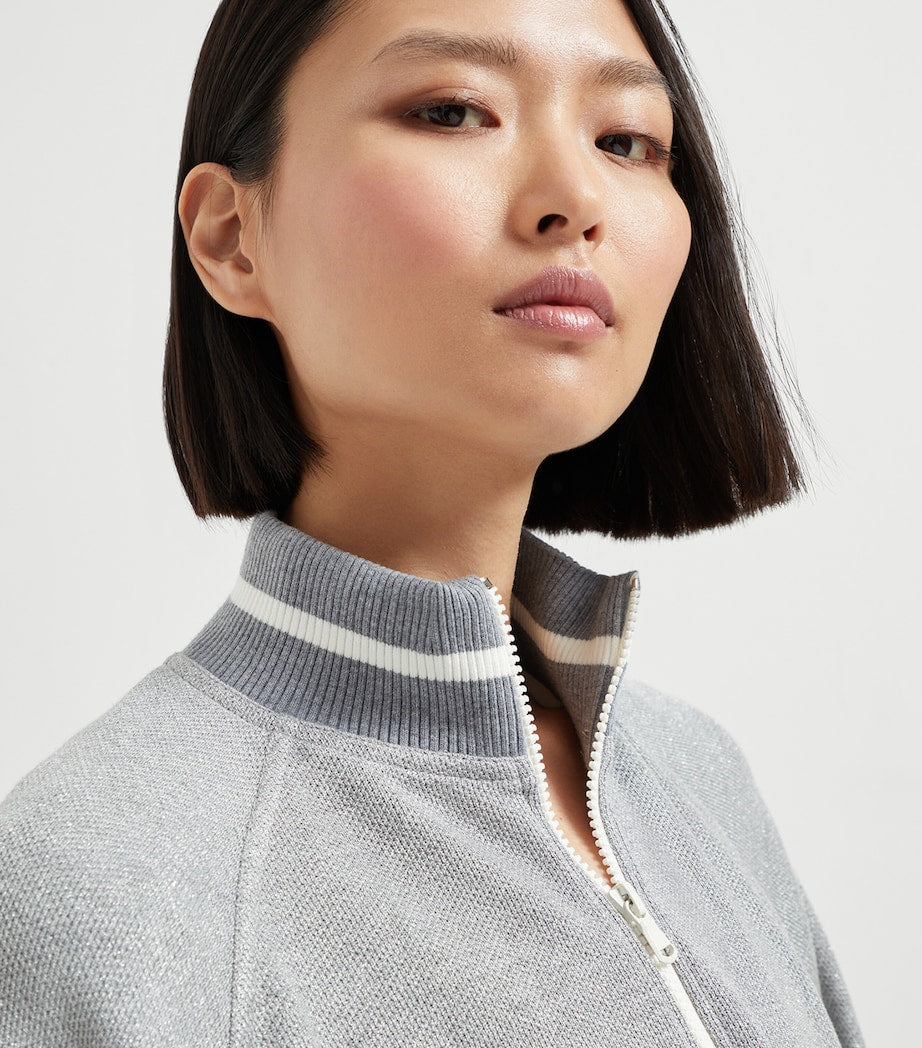 Brunello Cucinelli Grey Sparkling Piqué Zip-Up Sweatshirt