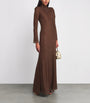 Self-Portrait Brown Mesh Rhinestone-Embellished Maxi Dress