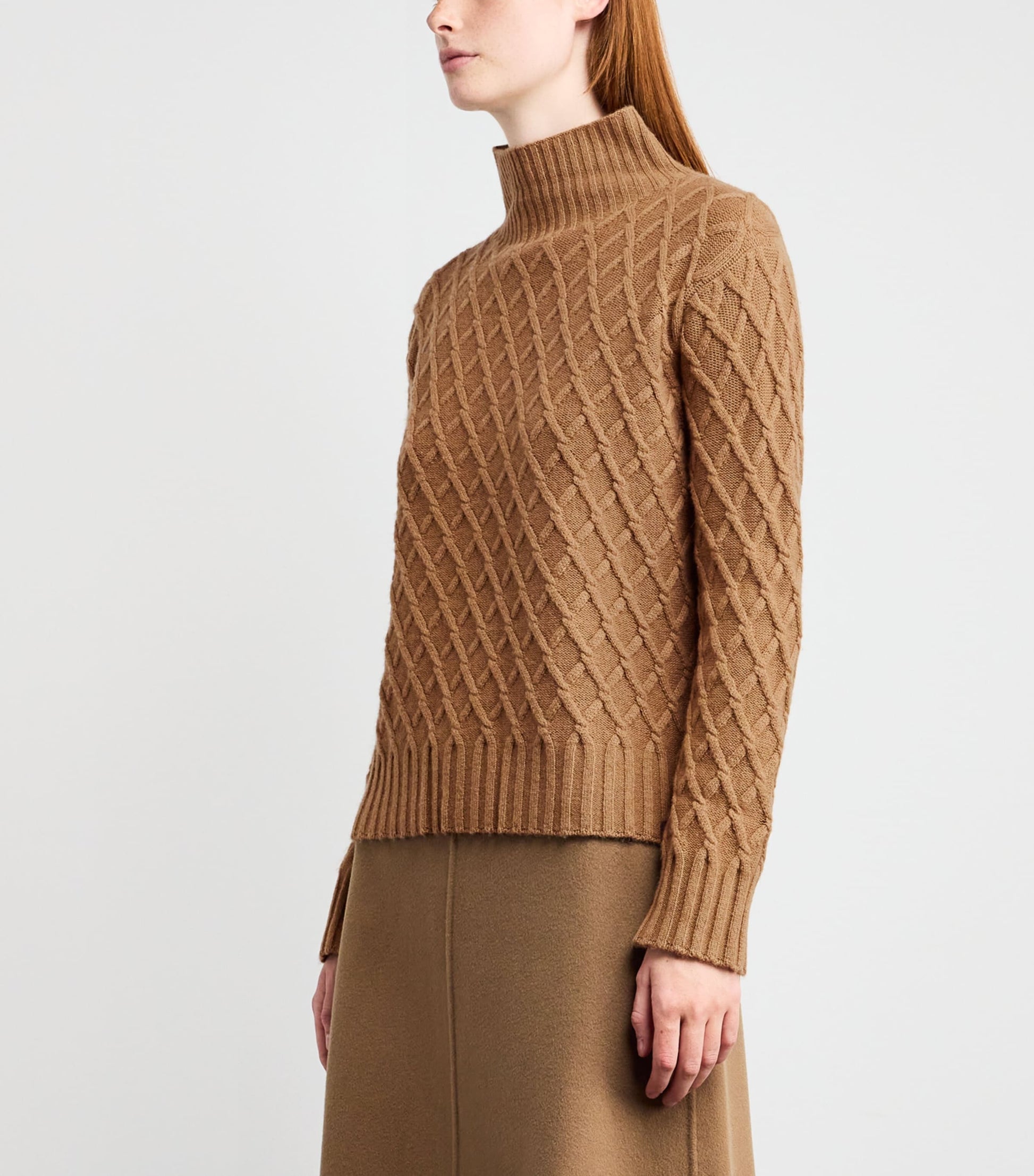 Beige Camel Hair Jacquard Rollneck Sweater