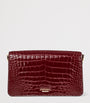 Aspinal Of London Burgundy Leather Croc-Embossed Eliza Clutch Bag