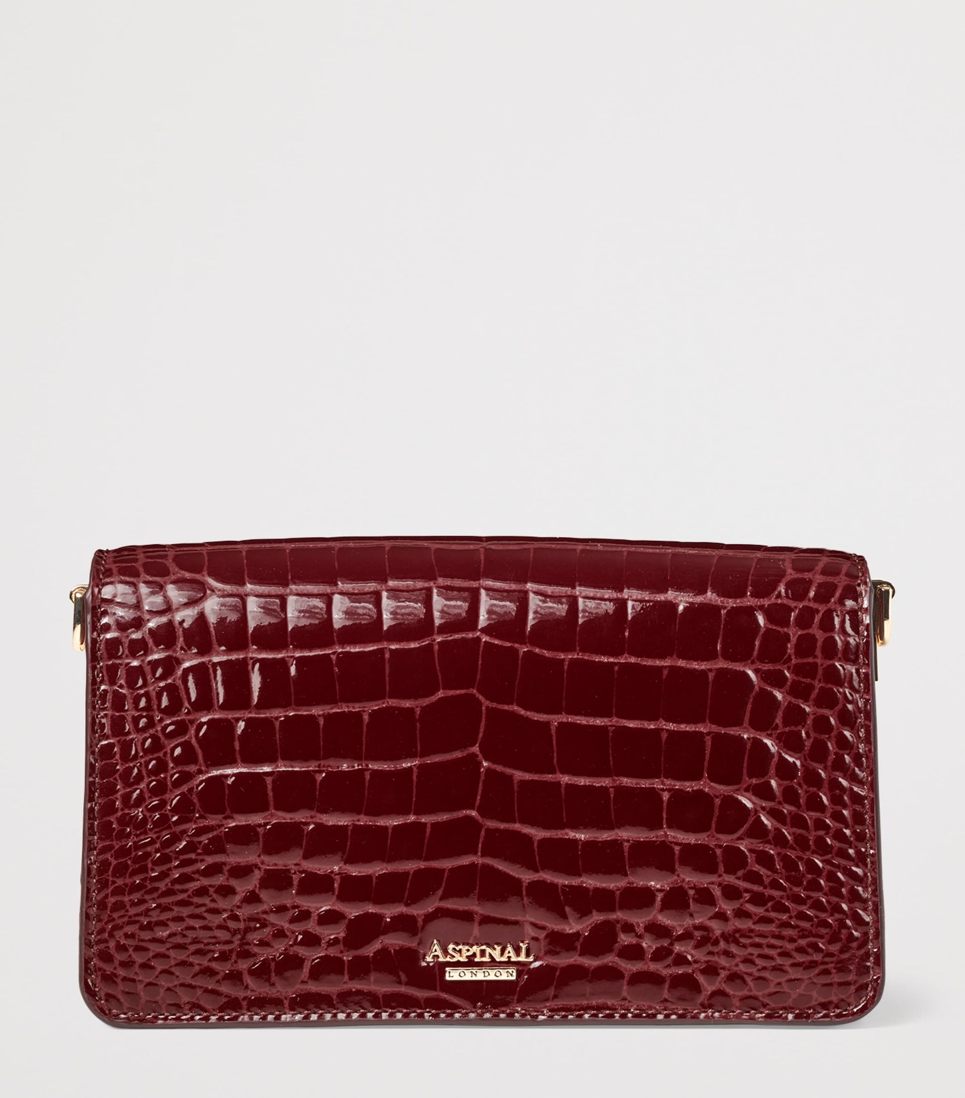 Aspinal Of London Burgundy Leather Croc-Embossed Eliza Clutch Bag
