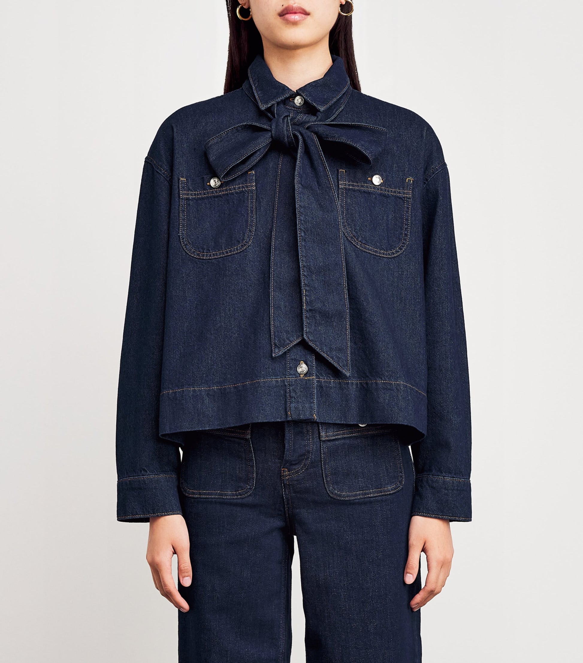 Maje Blue Bow-Detail Denim Jacket