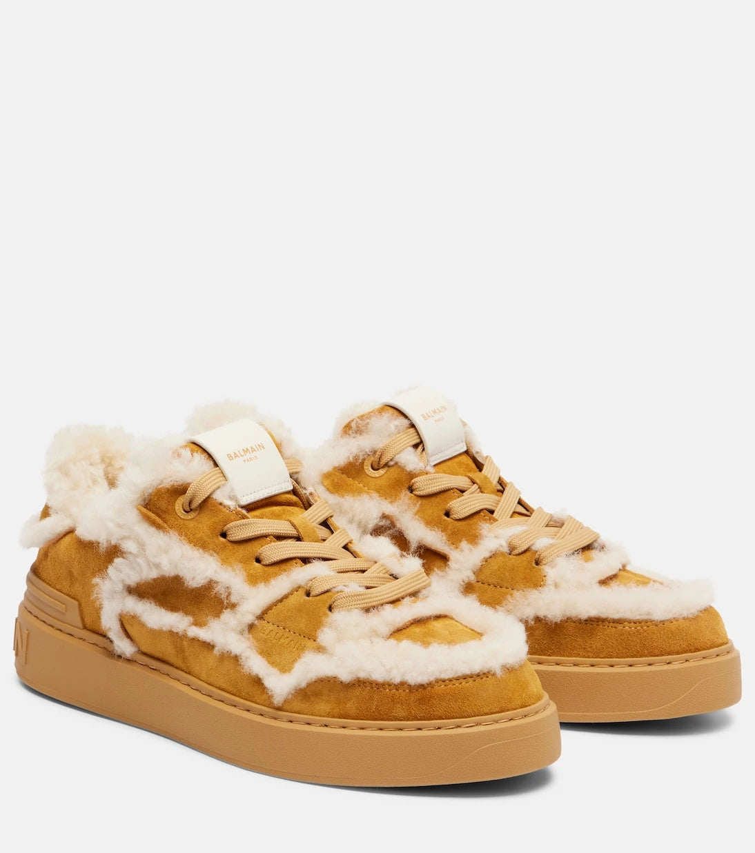 Balmain - Shearling-trimmed suede sneakers