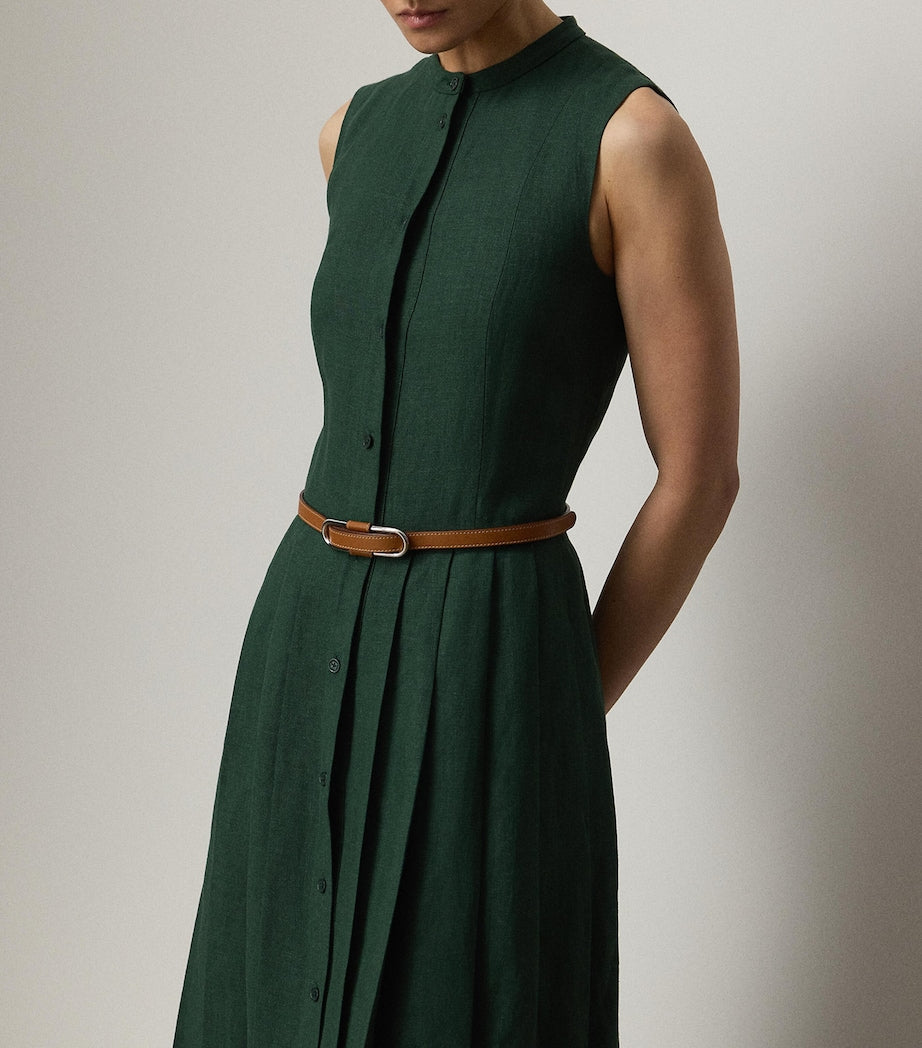 Green Linen Sleeveless Midi Dress