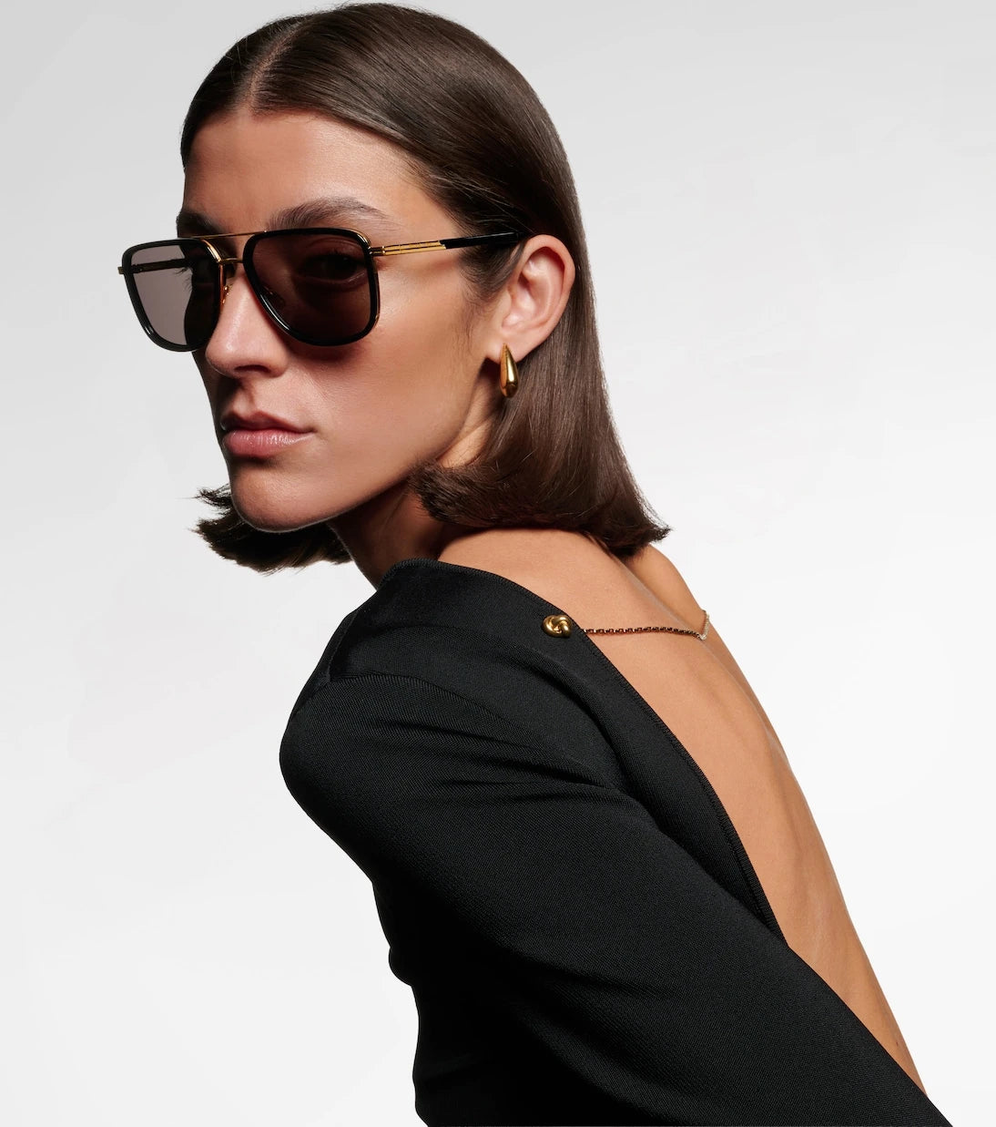 Bottega Veneta - نظارات شمسية أفياتور معدنية مدمجة