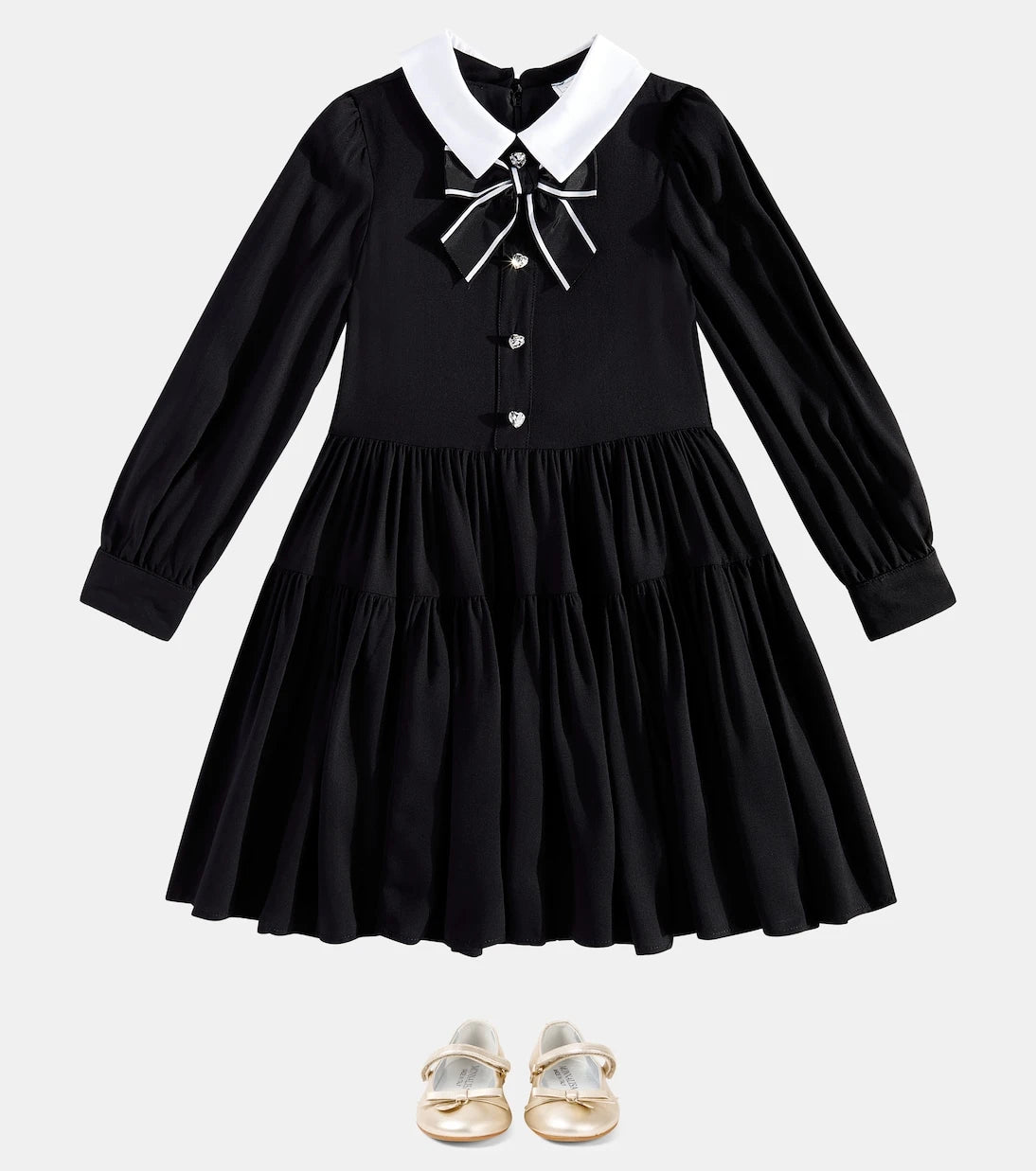 Monnalisa - Twill bow-detail embellished dress