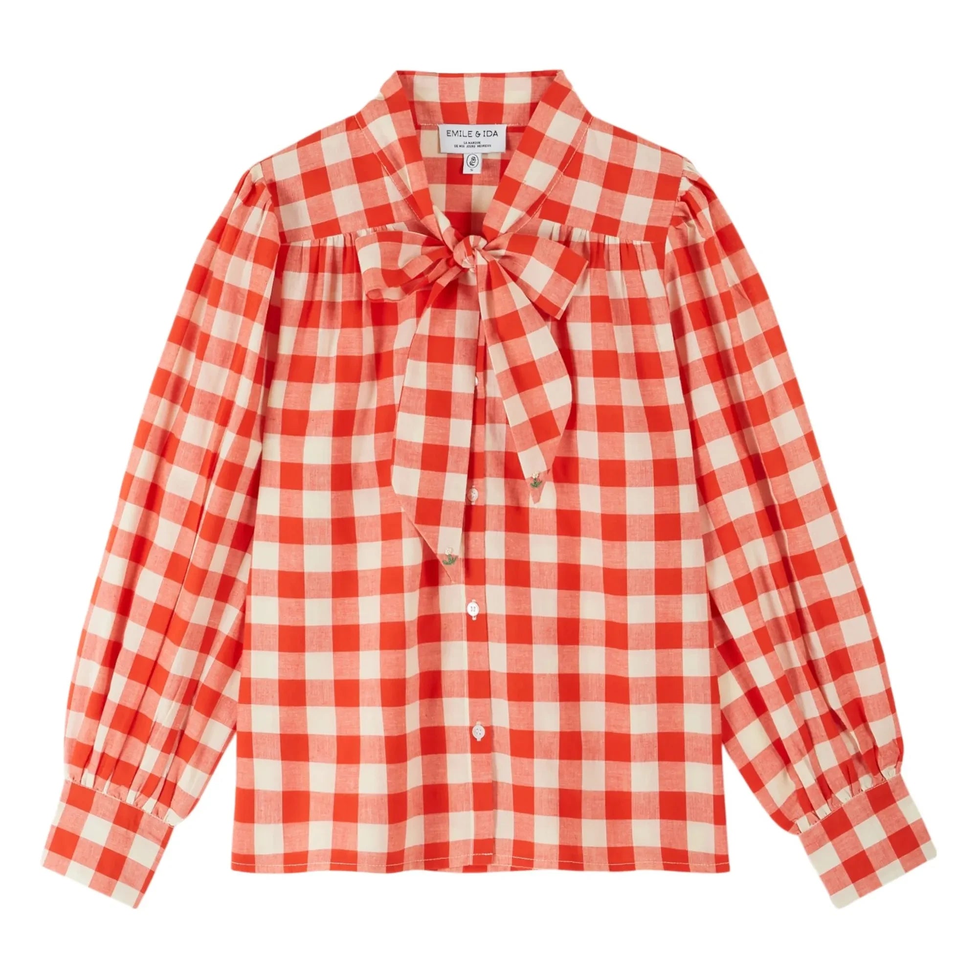 Emile et Ida - Blouse Vichy Col Lavalière Organic cotton | Red