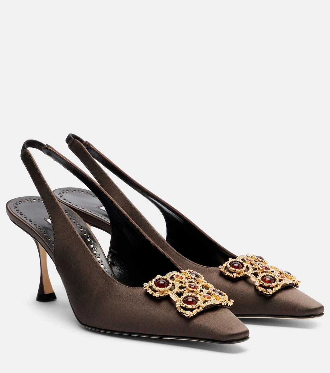 Manolo Blahnik - حذاء كابيدا 70 بكعب عالٍ مزخرف من الساتان مع حزام خلفي
