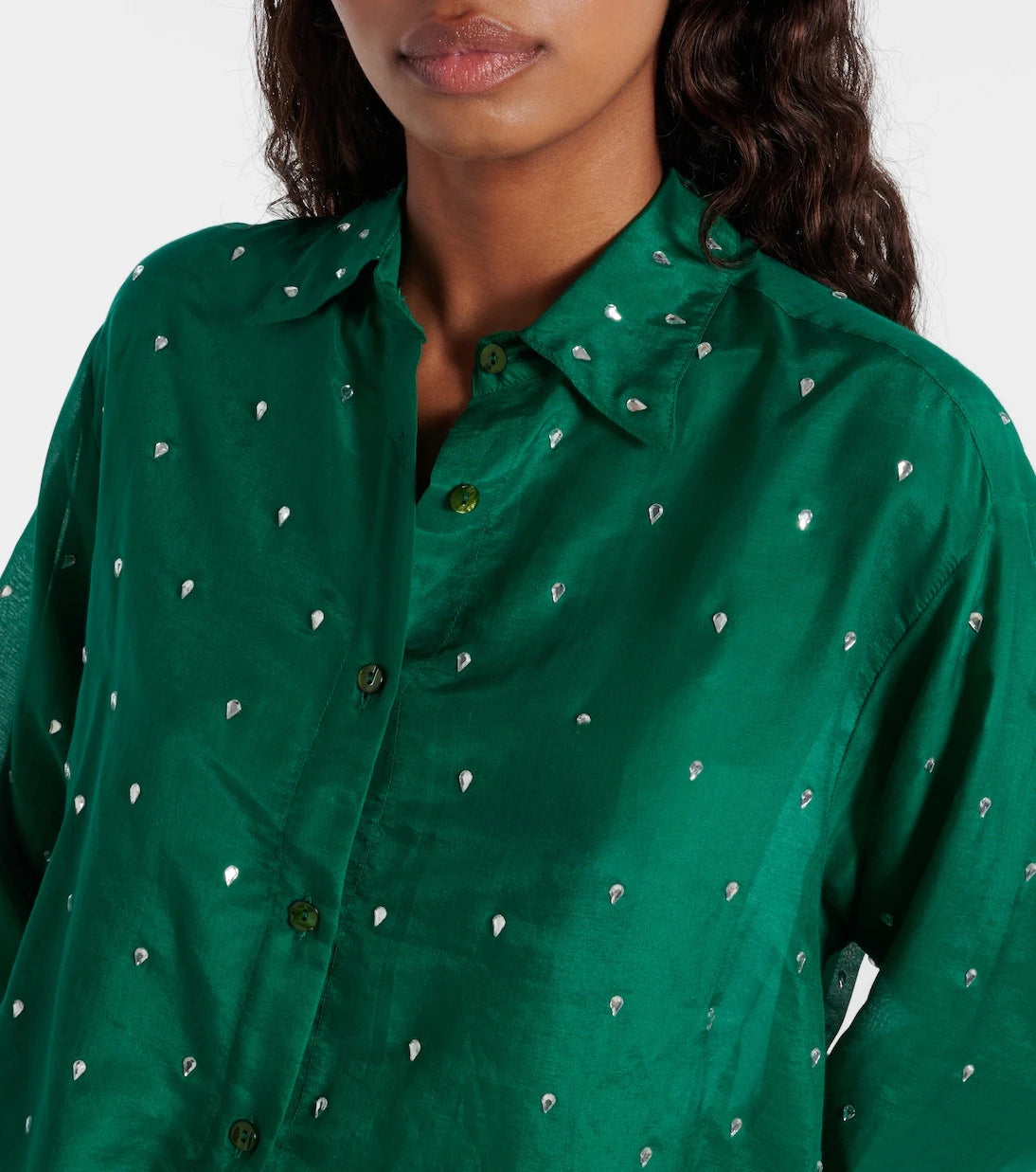 Oséree - Gem crystal-embellished cotton and silk shirt