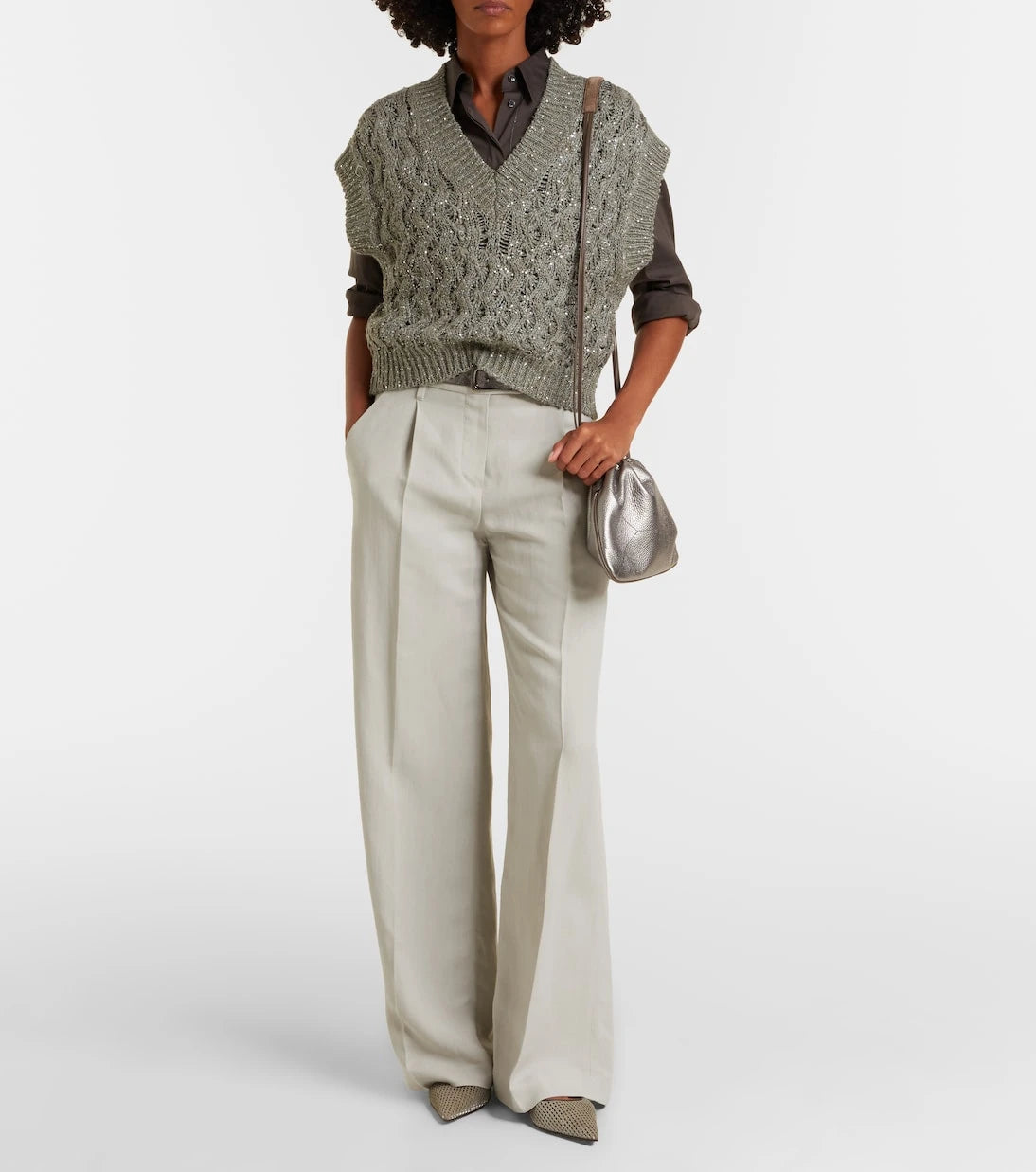 Brunello Cucinelli - Monili Small metallic leather crossbody bag