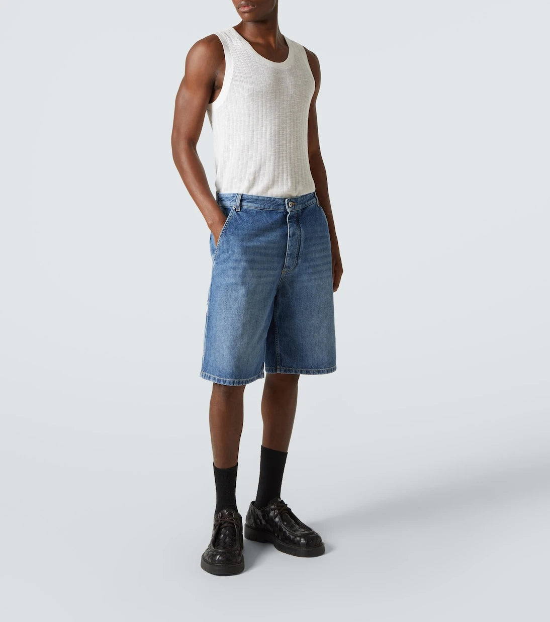 Bottega Veneta - High-rise denim Bermuda shorts