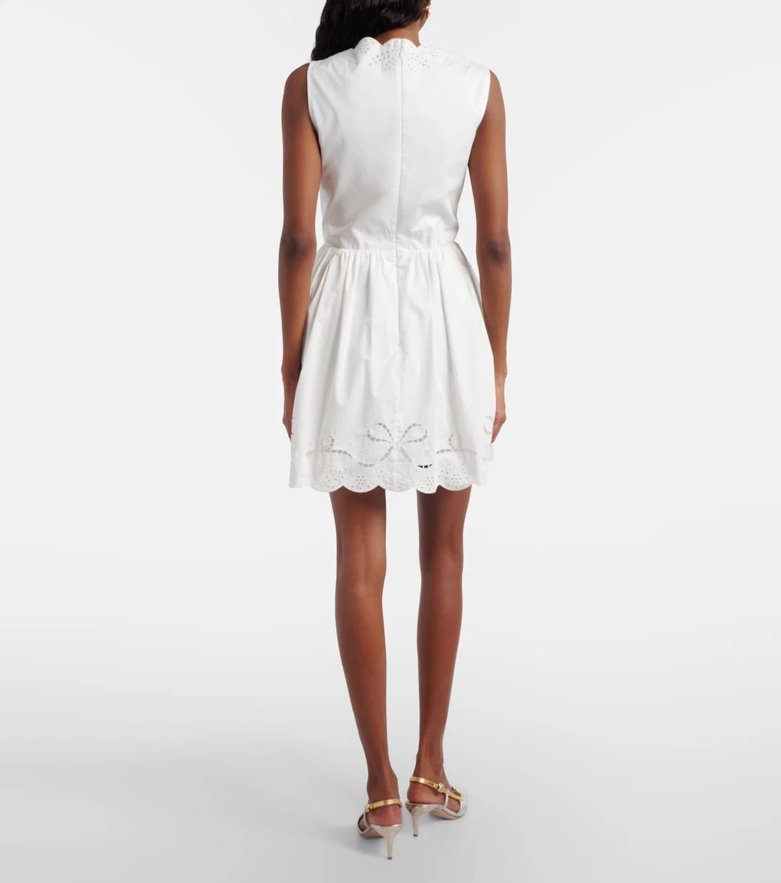 Self-Portrait - Embroidered cotton poplin minidress