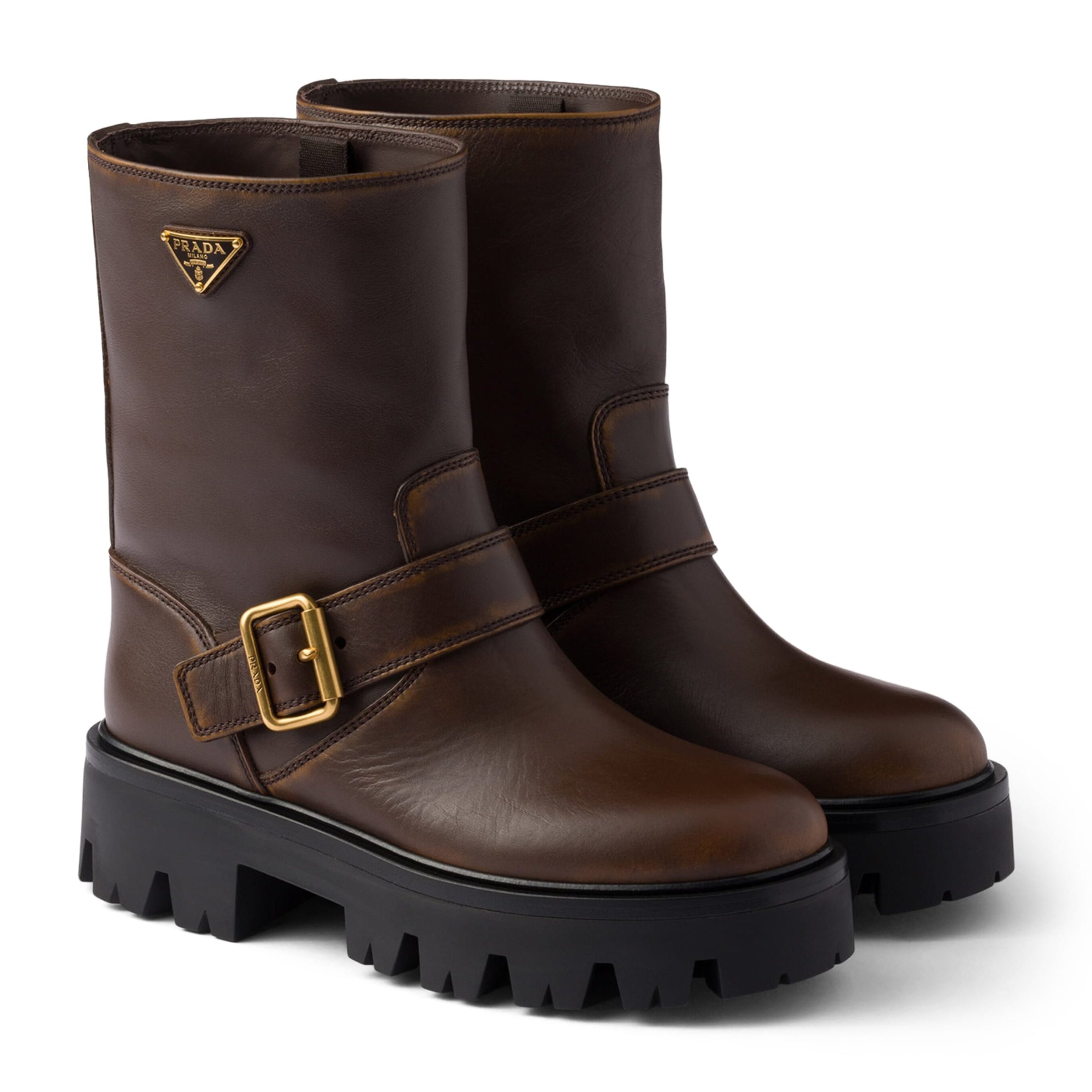 Prada Brown Leather Biker Boots