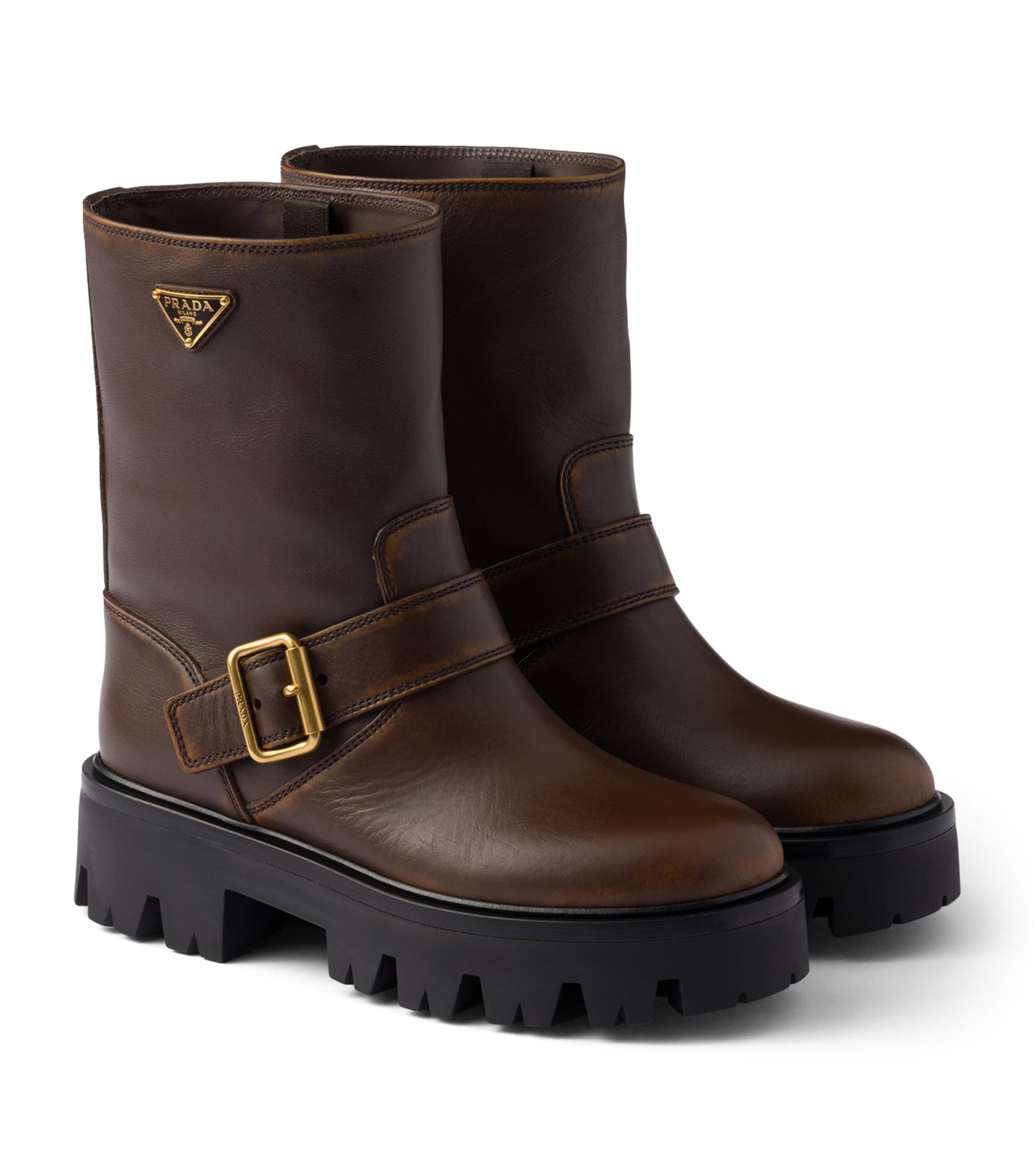 Prada Brown Leather Biker Boots