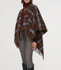 Brown Wool-Cashmere Check Cape