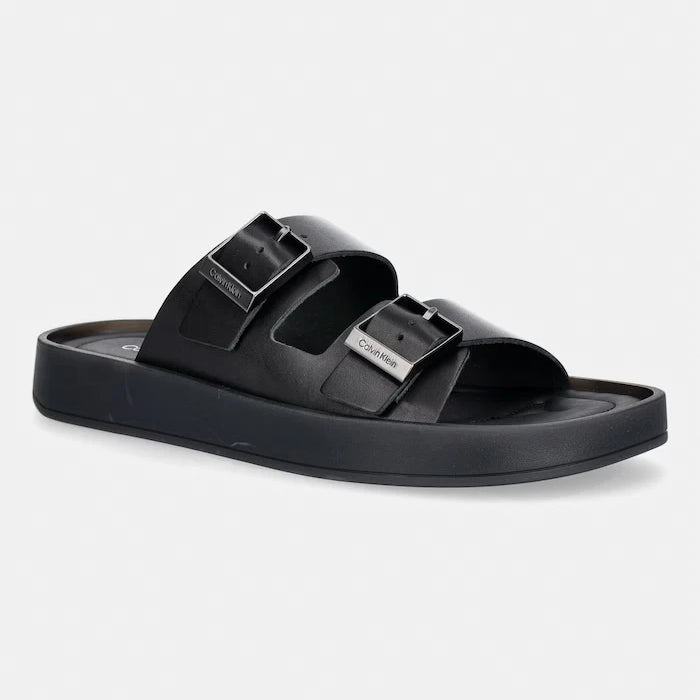 Calvin Klein чехли мъжки от кожа ERGON DOUBLE BAR SANDAL LTH