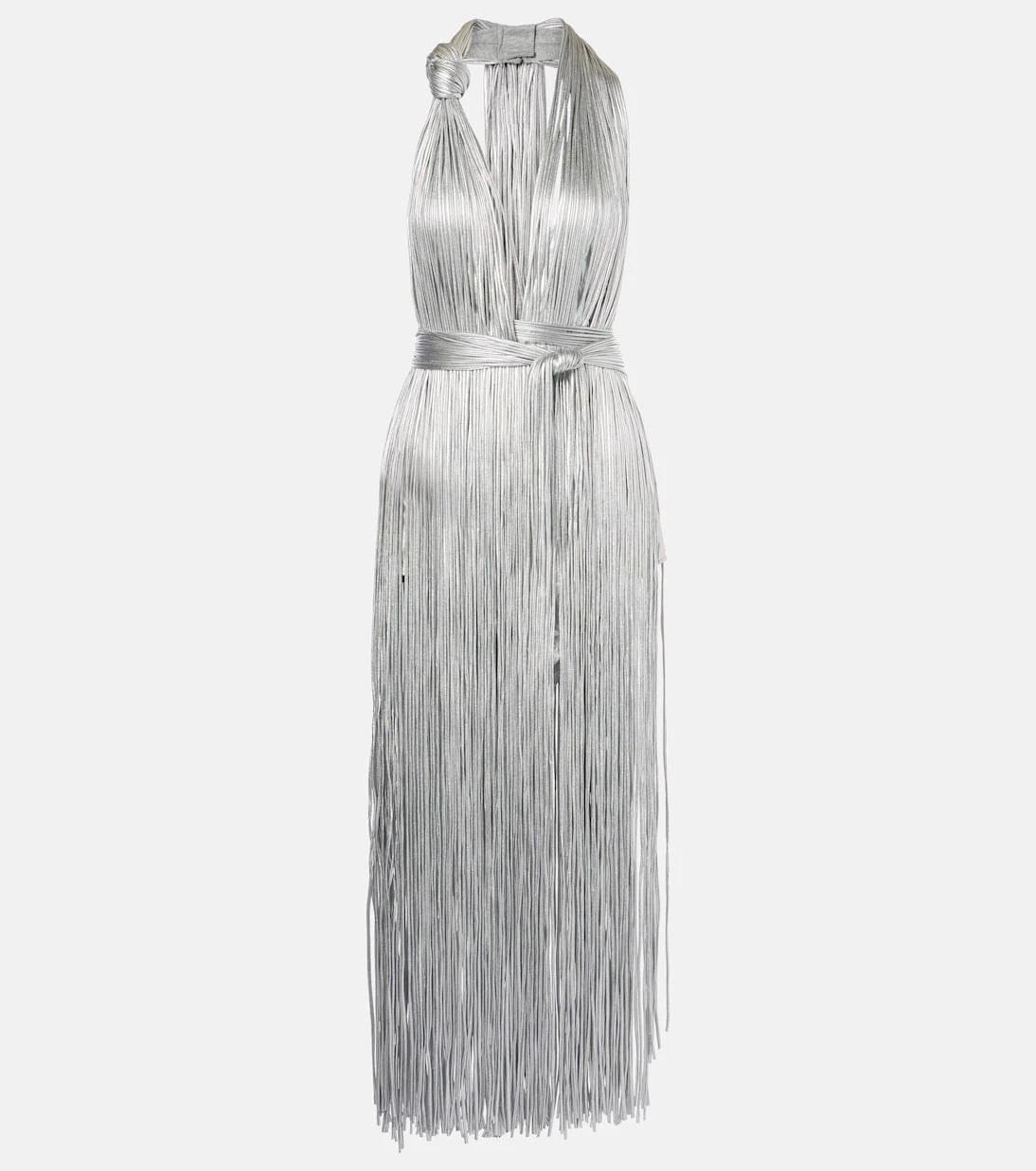 Area - Fringed metallic-effect jersey gown