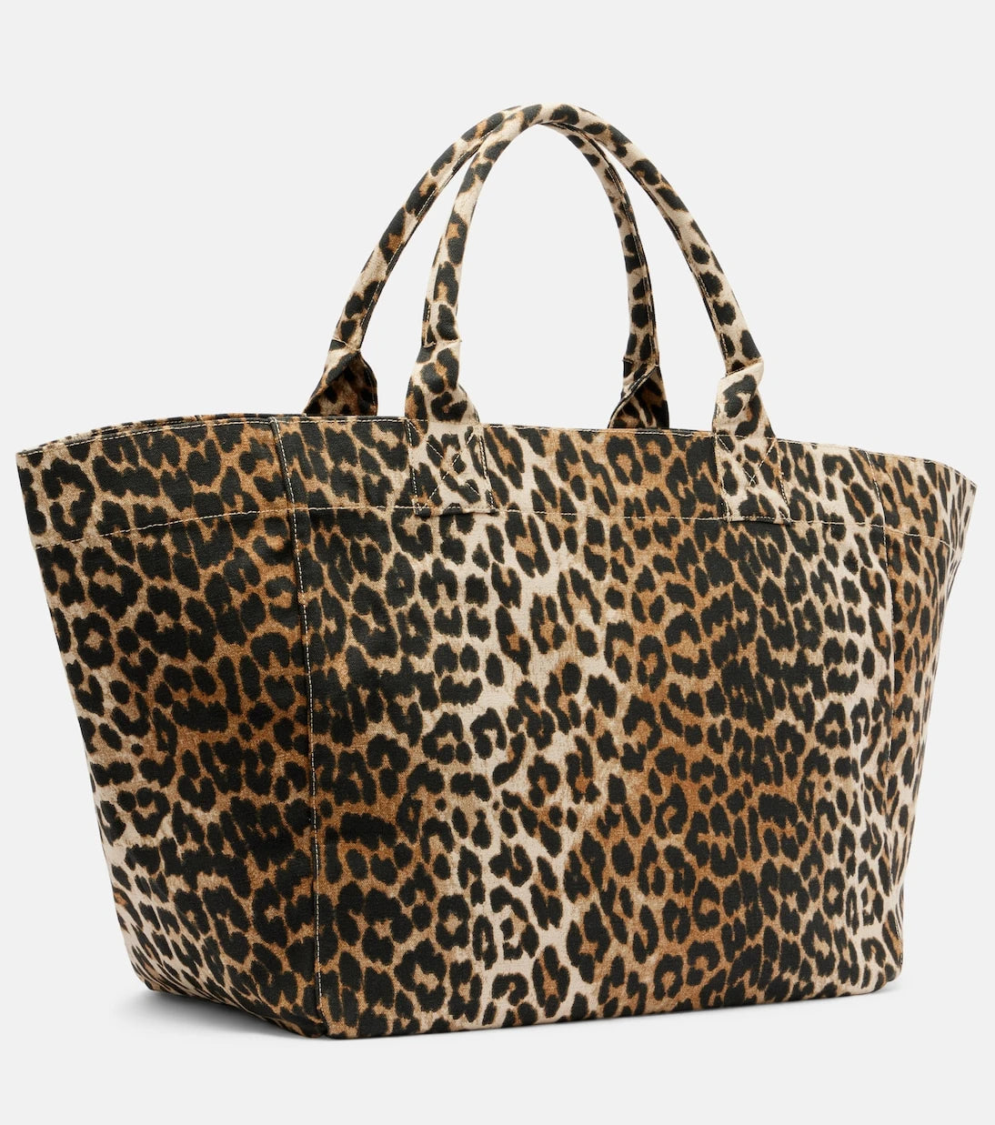 Ganni - Large leopard-print canvas tote bag