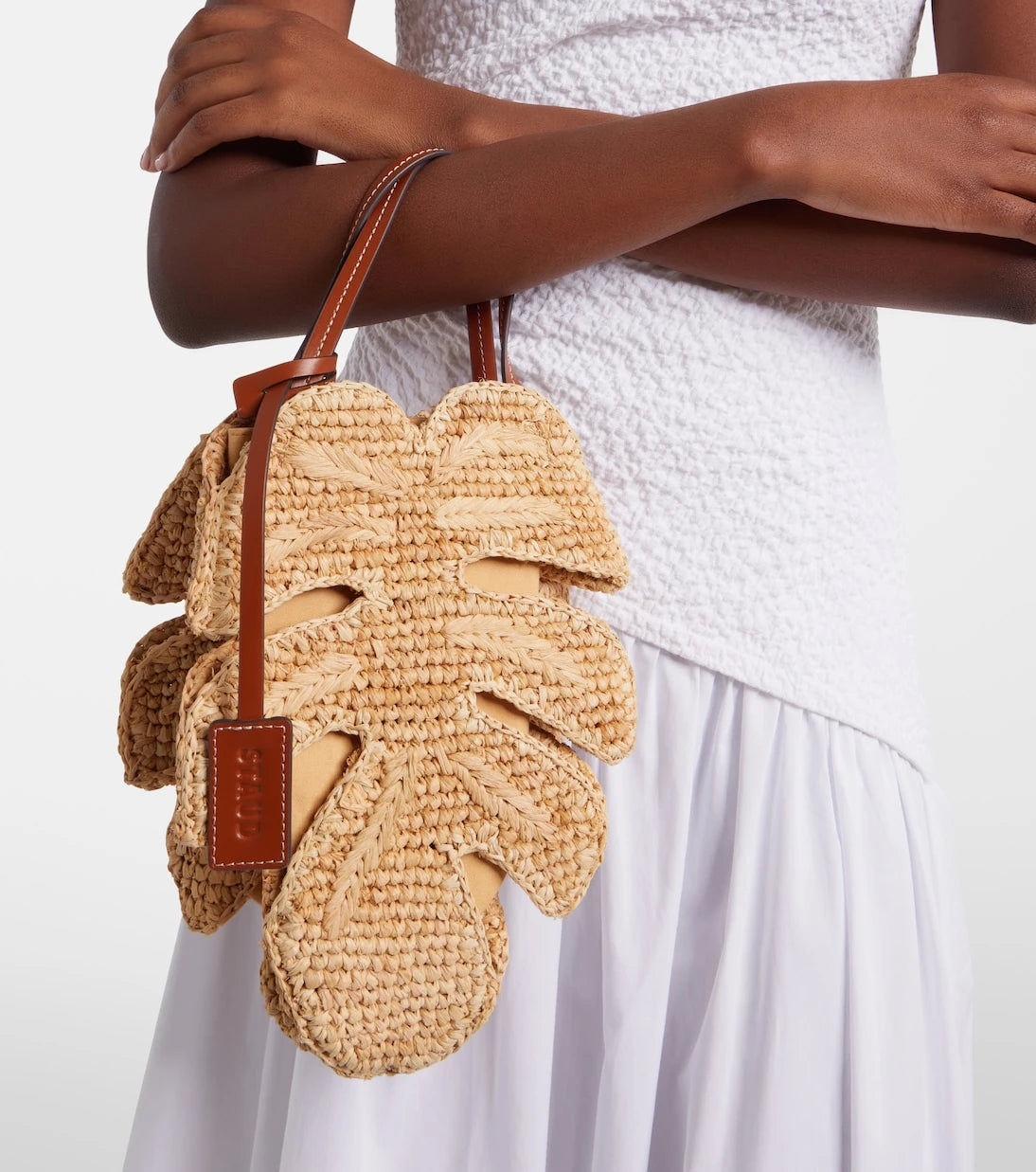 Staud - Palm leather-trimmed raffia top-handle bag
