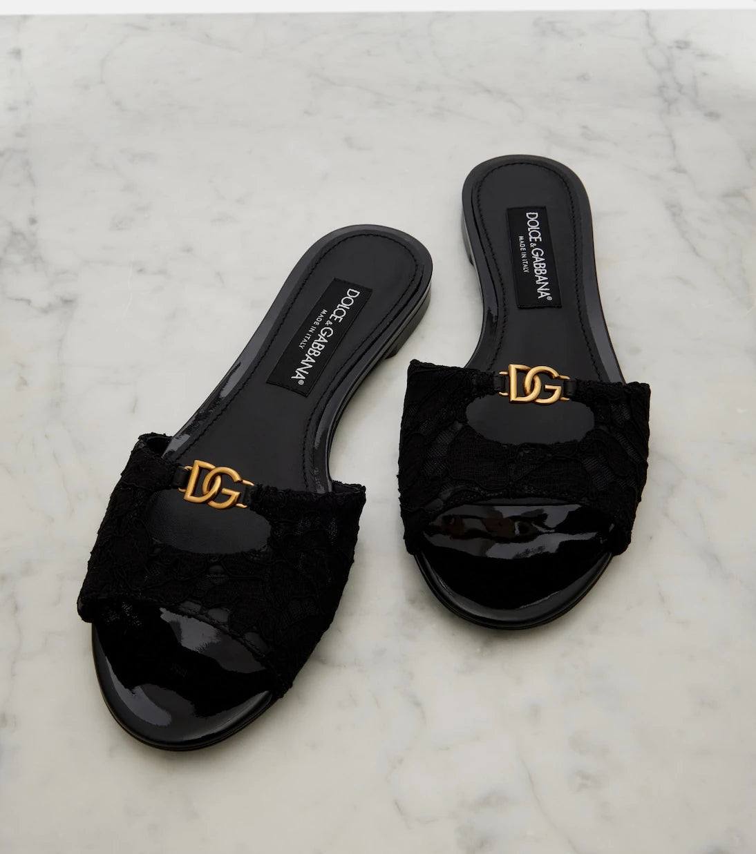 Dolce&Gabbana - DG leather-trimmed lace slides