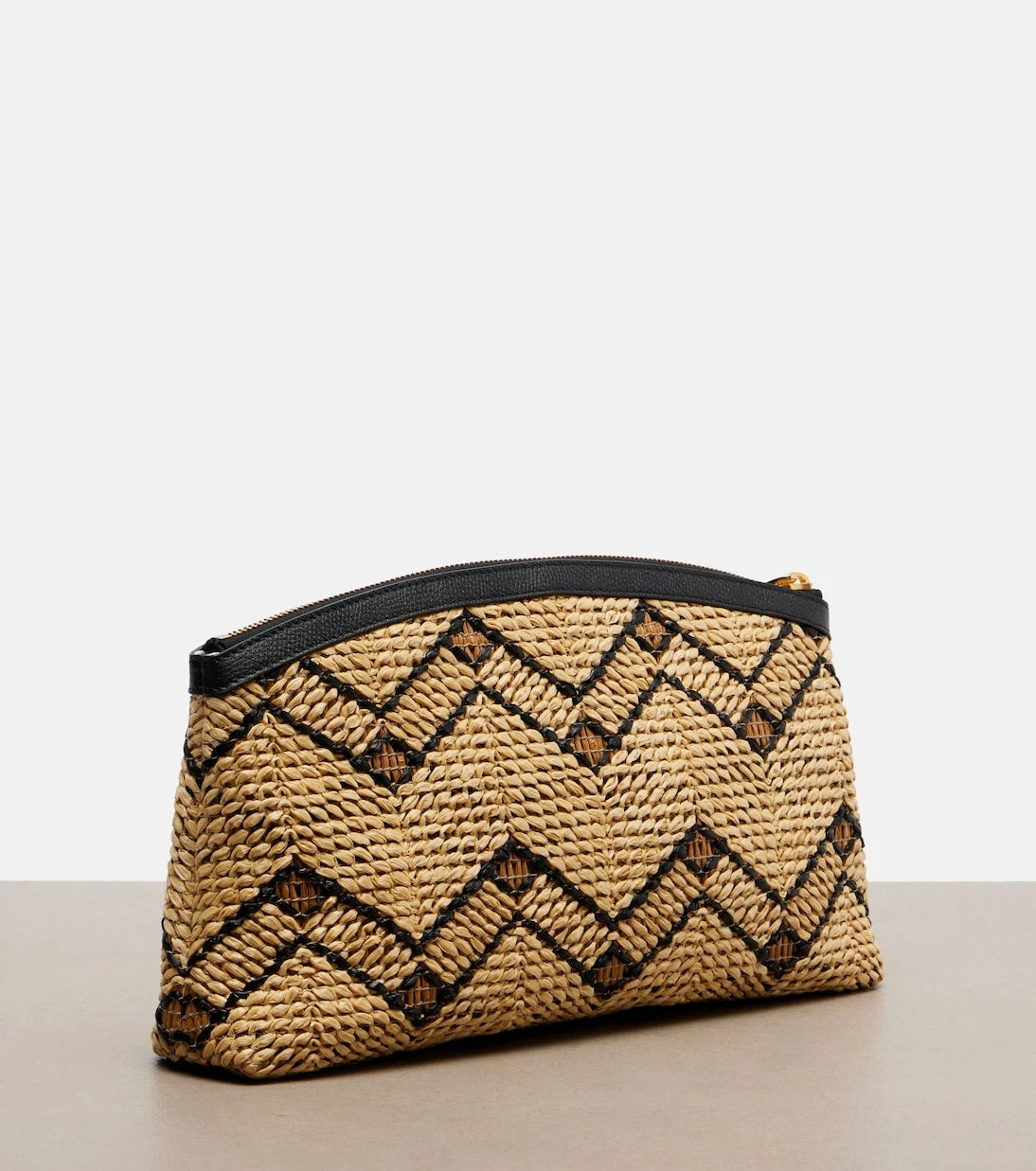 Valentino Garavani - VLogo Small leather-trimmed raffia pouch