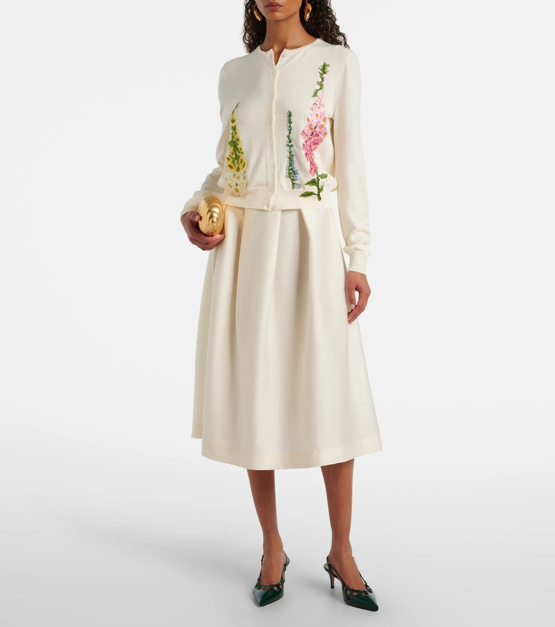 Oscar de la Renta - Foxgloves embroidered virgin wool cardigan