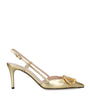 Valentino Garavani Gold Leather VLogo Strass Slingback Pumps 80