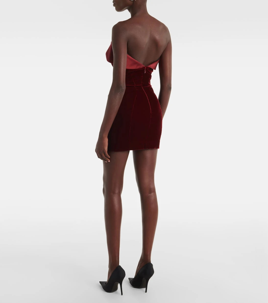 Mugler - Satin-trimmed velvet bustier dress