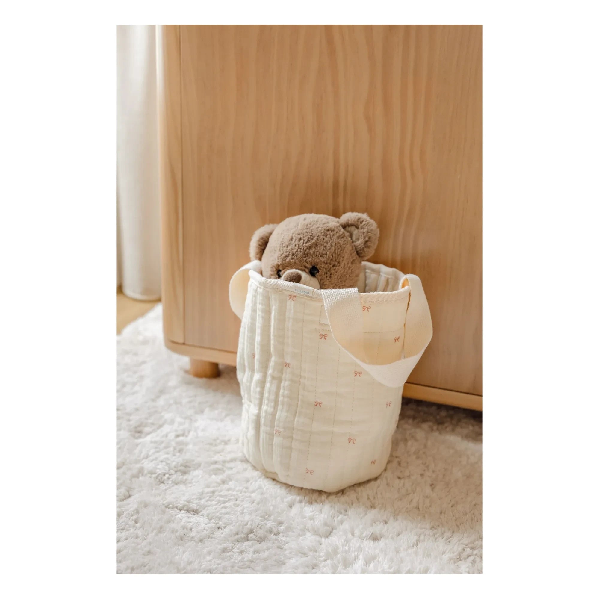 Soft Spot - Ribbon storage basket in organic cotton | Ecru