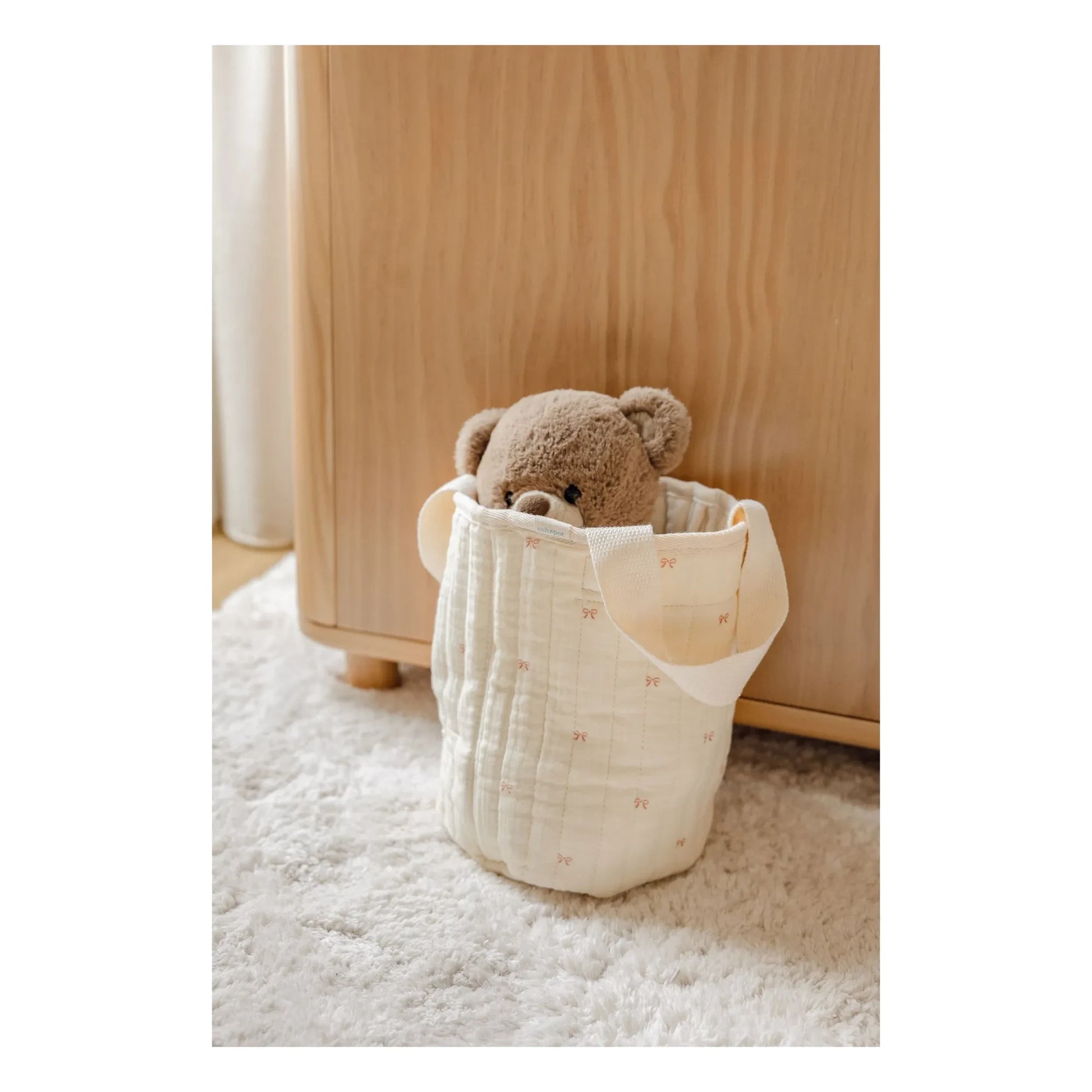 Soft Spot - Ribbon storage basket in organic cotton | Ecru