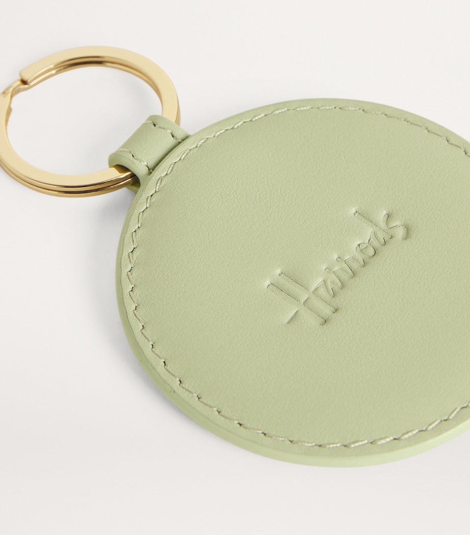 Green Leather Logo Circle Keyring