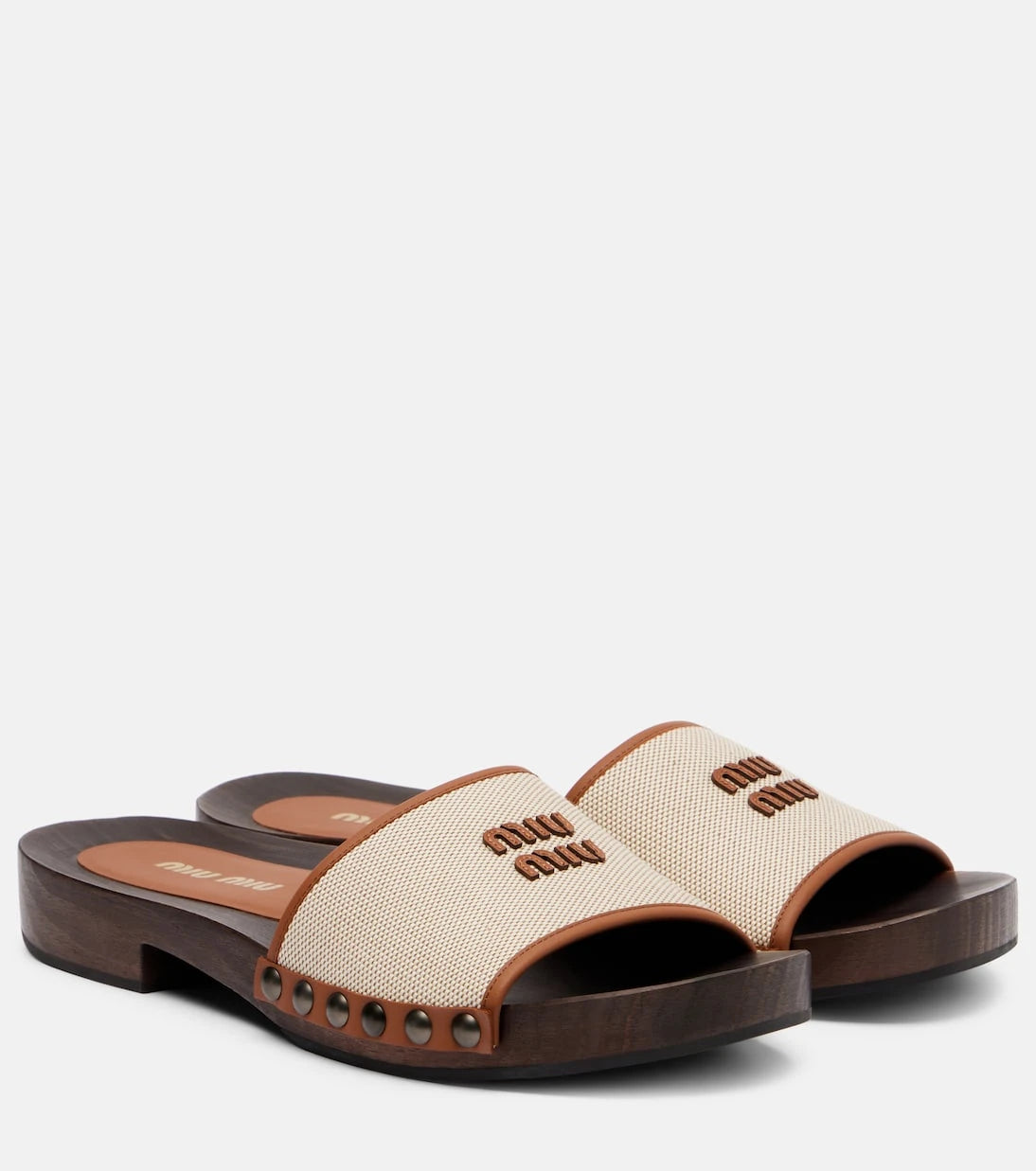 Miu Miu - Logo leather-trimmed canvas clogs